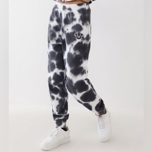 TRUE RELIGION WOMEN'S TIE DYE HIGH RISE JOGGER BLACK/WHITE  LARGE